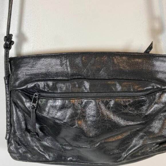Minimalist Women's Black Genuine Leather Crossbody Bag Small - Picture 5 of 8